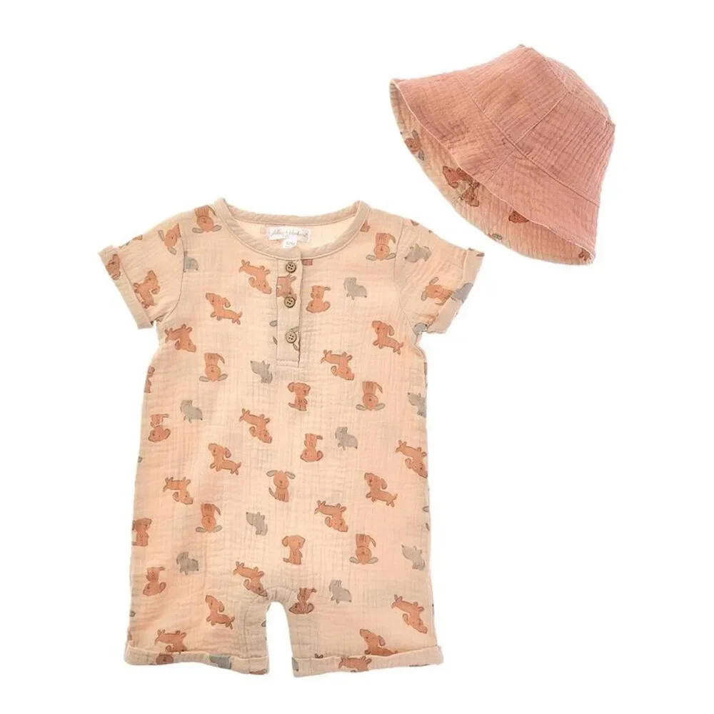 Adley & Hudson 2Pc Romper & Hat Set, Brown